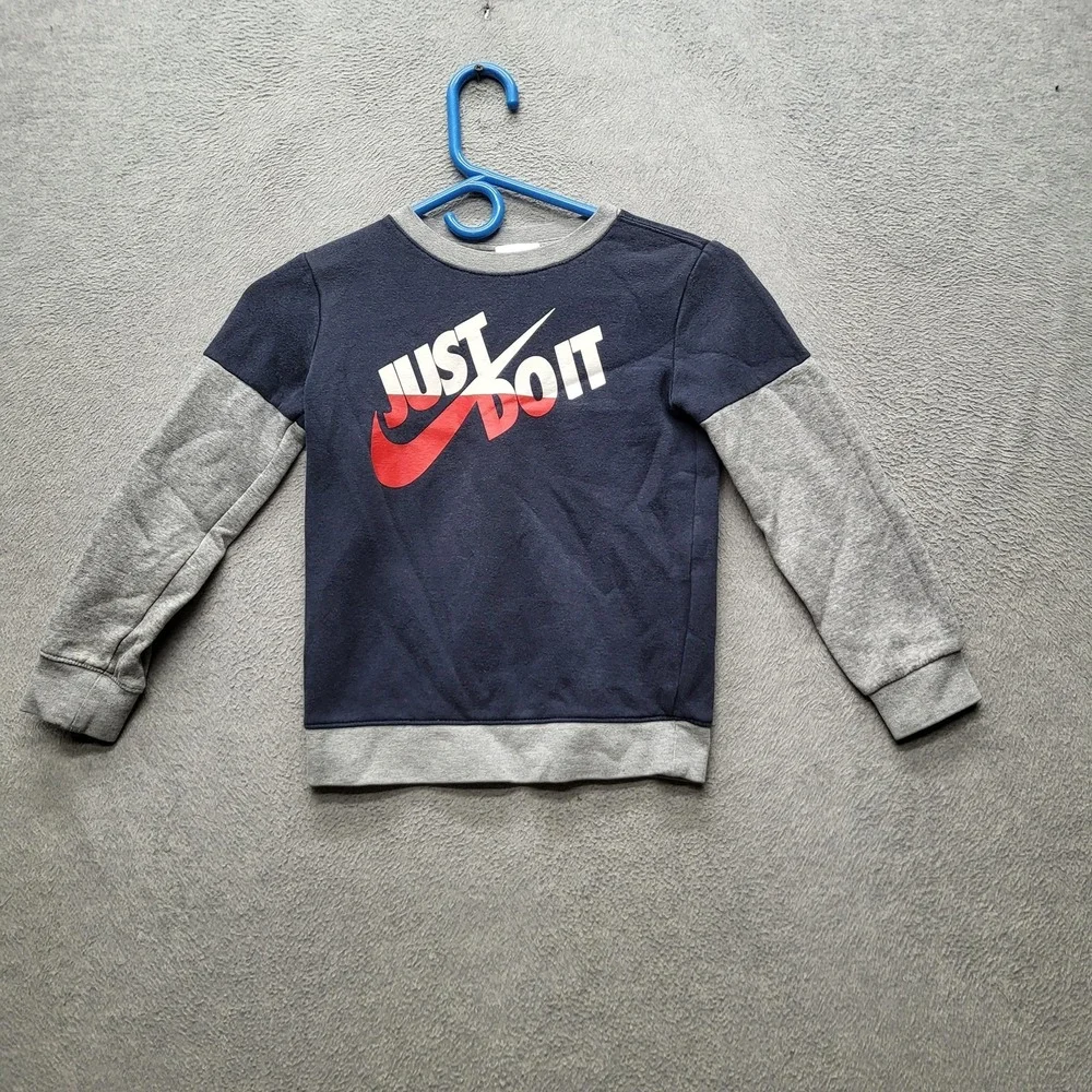 Nike Boys Sweatshirt 6 M 110-116CM 5-6YRS Navy Colorblock Just Do It Logo Long